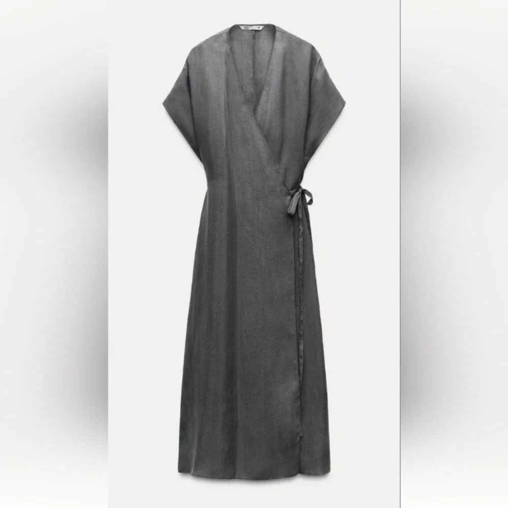 Zara Zw Collection Wrap Business Casual Midi Gray Lighweight Dress